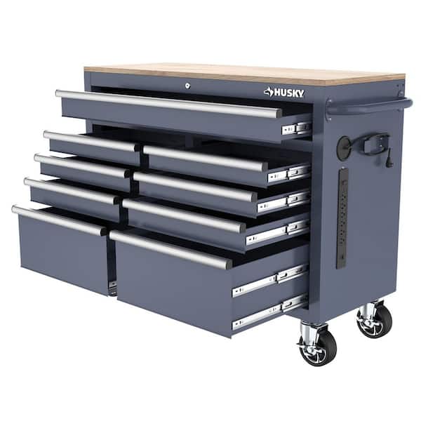 Husky Standard-Duty 46 in. W 9-Drawer Gloss Cadet Gray Mobile