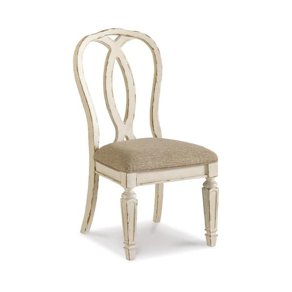 Benjara Alyn White and Taupe Polyester Queen Anne Back Dining Side Chair (Set of 2)