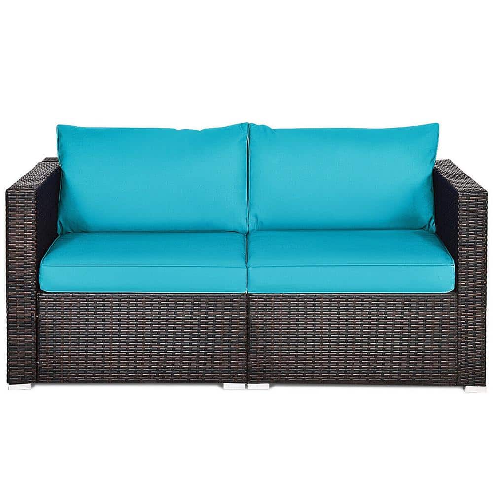2-Piece Wicker Outdoor Loveseat with Turquoise Cushions price history on PriceWatchPro