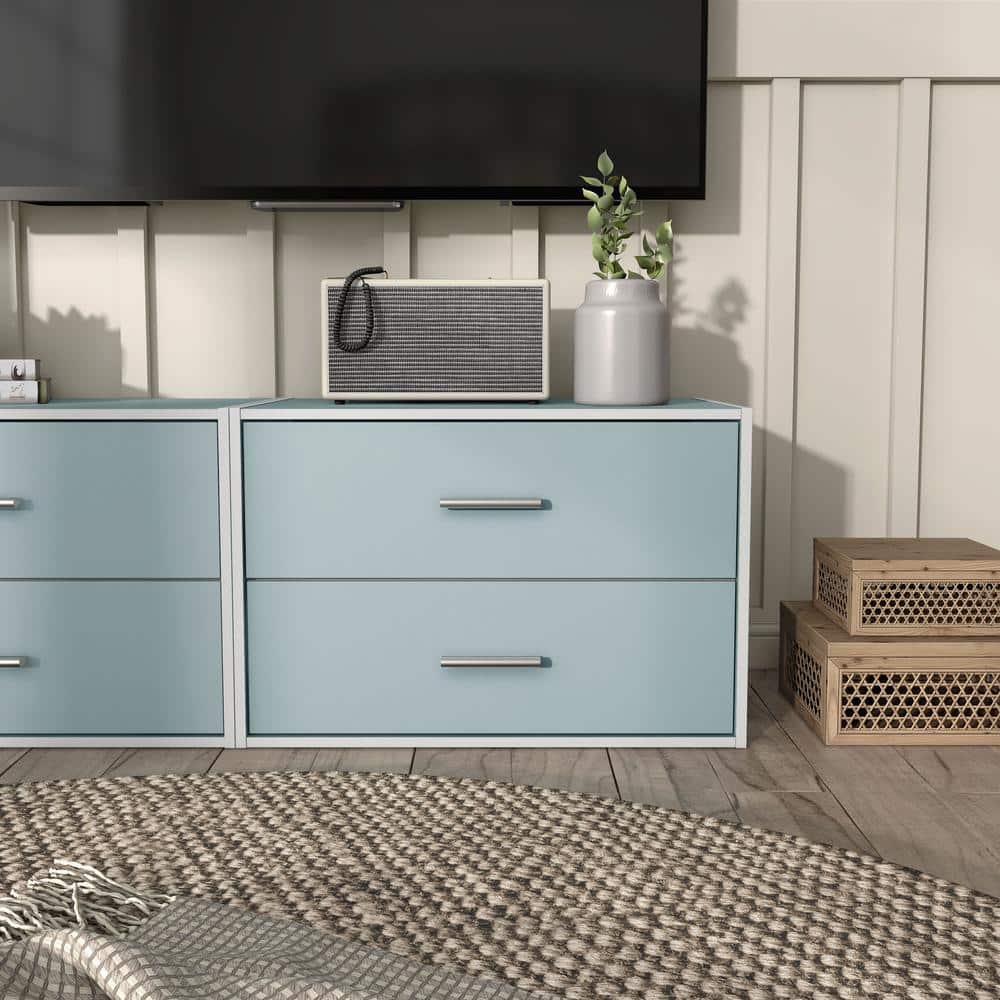 Light Blue Stackable 2-Drawer Kids Storage Cabinet