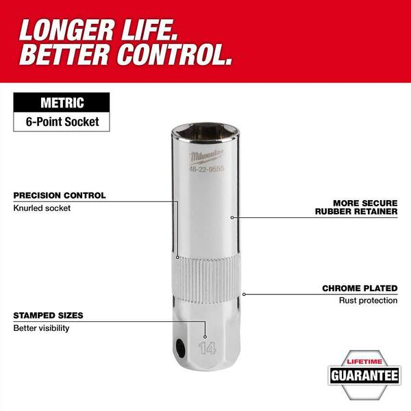 Neilsen 3/8" Drive 18mm Extra Long Spark Plug Deep Square Metric Socket – 250mm Length