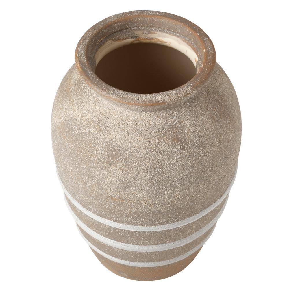 Rustic Brown and White Ceramic Round Table Vase
