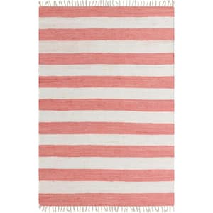 Chindi Rag Striped Coral and Ivory 6 ft. 1 in. x 9 ft. Area Rug