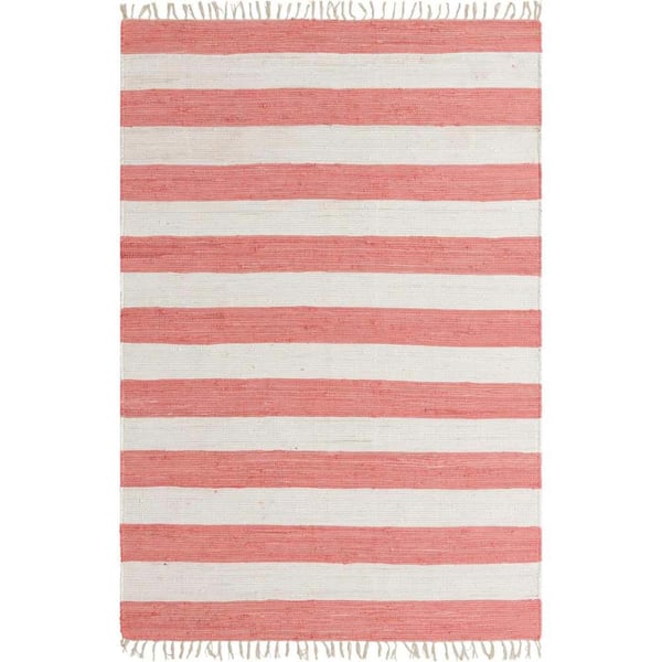 Chindi Rag Striped Coral and Ivory 6 ft. 1 in. x 9 ft. Area Rug