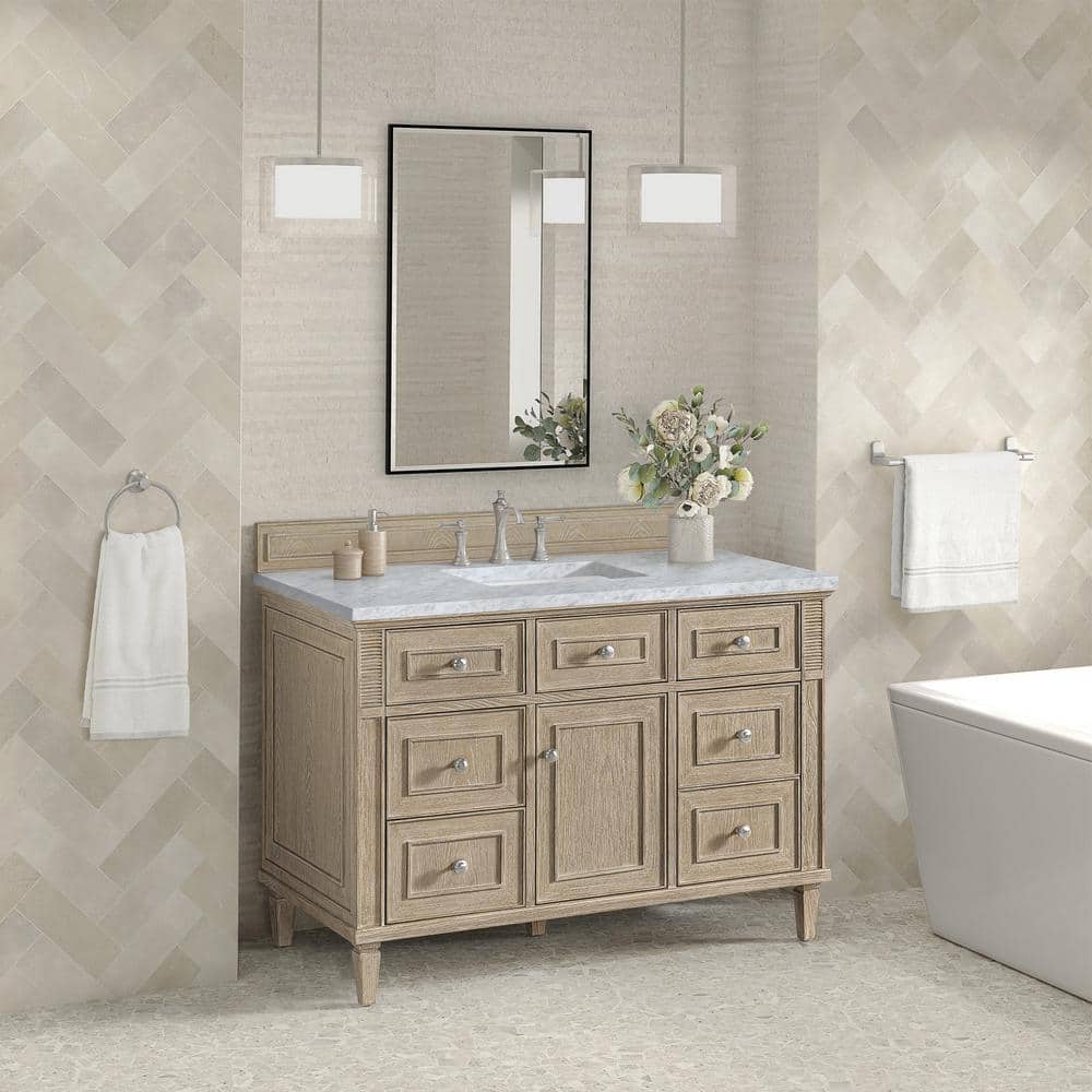 Lorelai 48.0 in. W x 23.5 in. D x 34.06 in. H Single Bathroom Vanity in Whitewashed Oak with Carrara White Marble Top price history on PriceWatchPro