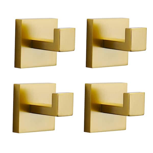 WOWOW Stainless Steel Single J-Hook Robe/Towel Hook in Gold (4-Pack)
