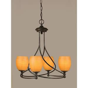 Royale 4-Light Dark Granite Chandelier, Round Chandelier with 5 in. Cayenne Linen Glass Shades, No bulbs included