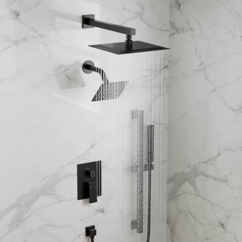 Matte Black Dual Rainfall Shower System with Handheld Spray