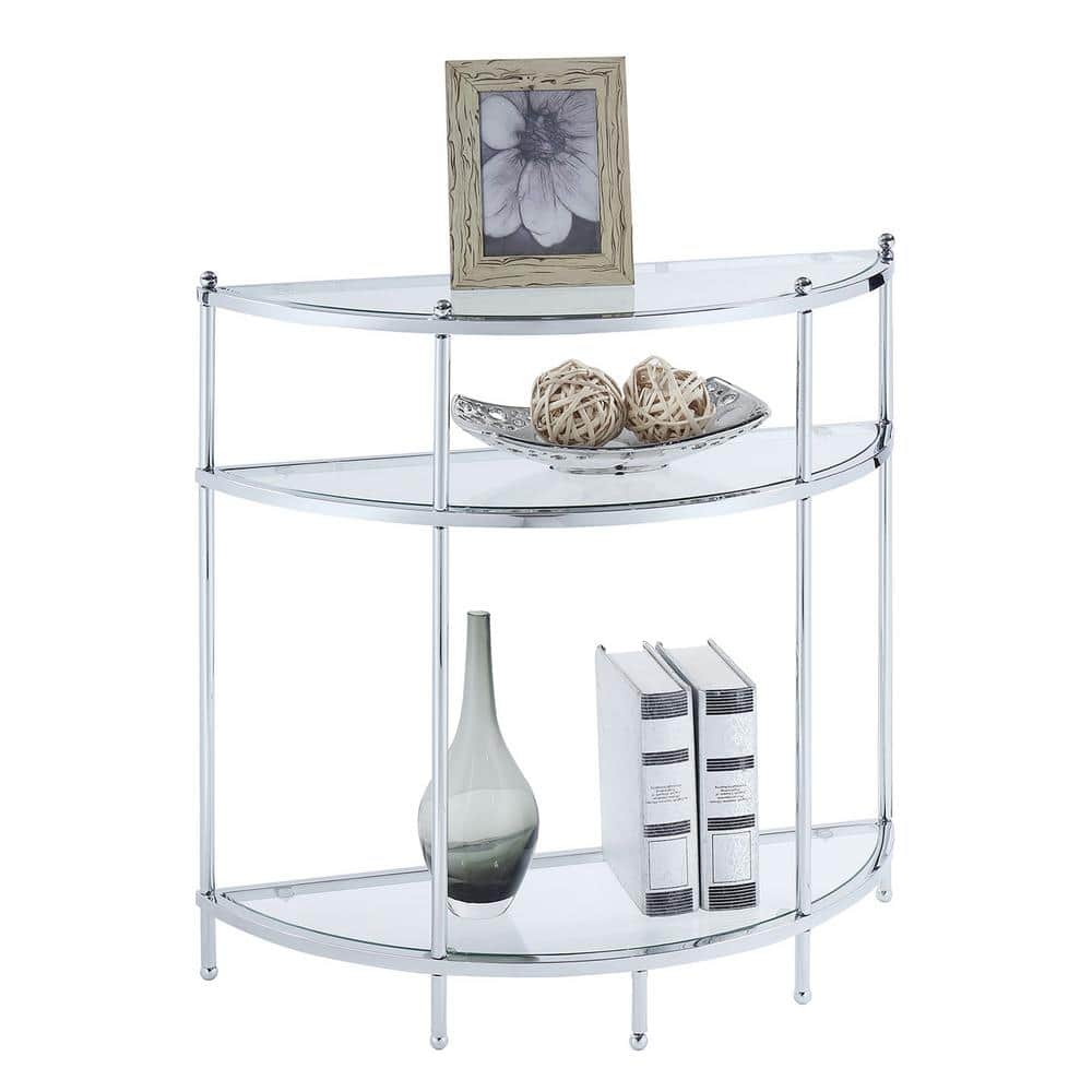 Chrome Demilune 3-Tier Glass Display Entryway Table