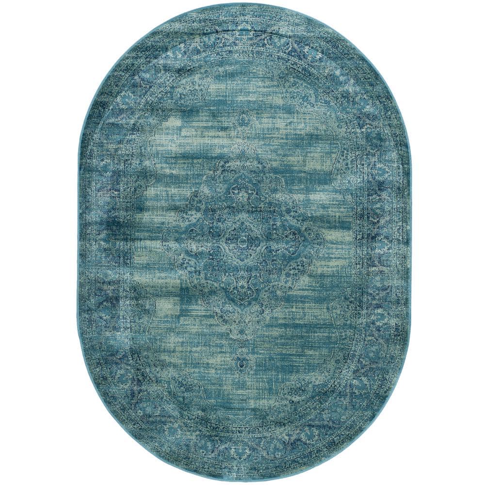 SAFAVIEH Vintage Turquoise/Multi 5 ft. x 8 ft. Oval Border Area Rug -  VTG112-2220-5OV
