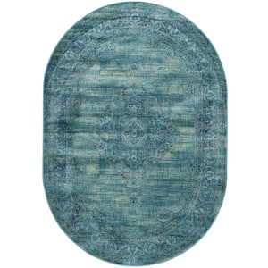 Vintage Turquoise/Multi 5 ft. x 8 ft. Oval Border Area Rug