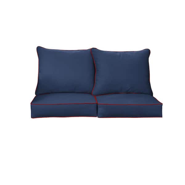 Sunbrella Deep Seating Indoor/Outdoor Loveseat Cushion Canvas Navy and Jockey Red