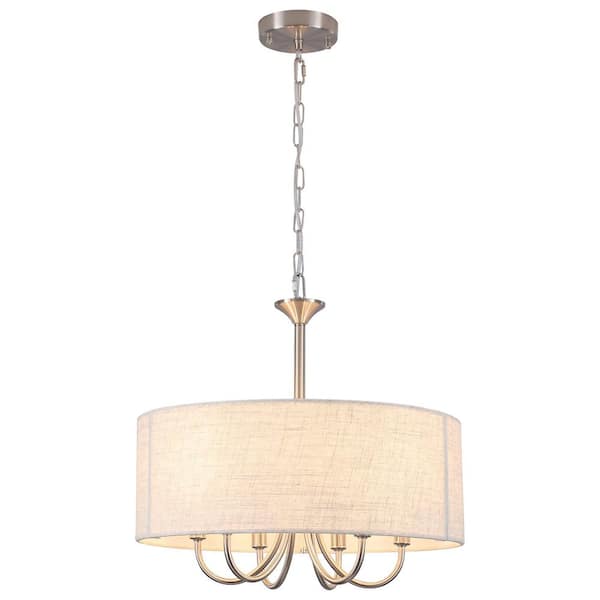 6-Light Nickel Farmhouse Chandelier Drum Light Fixture with Fabric Shaded