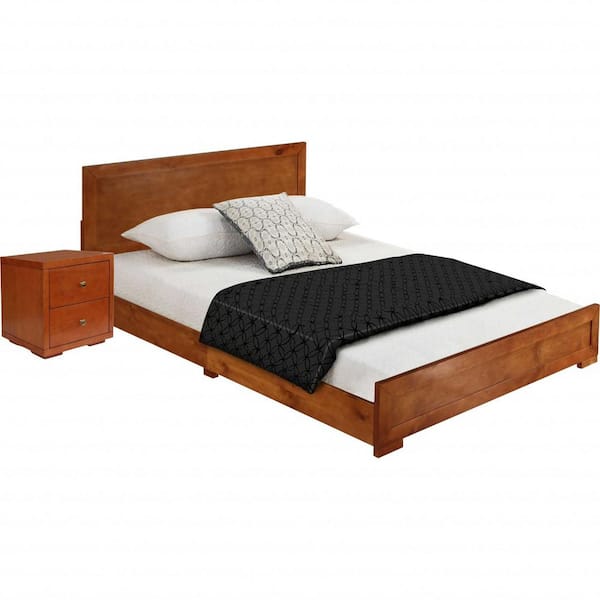 Homeroots Valerie 57.1 in. W Cherry Full Non-Upholstered Wood Frame Platform Bed