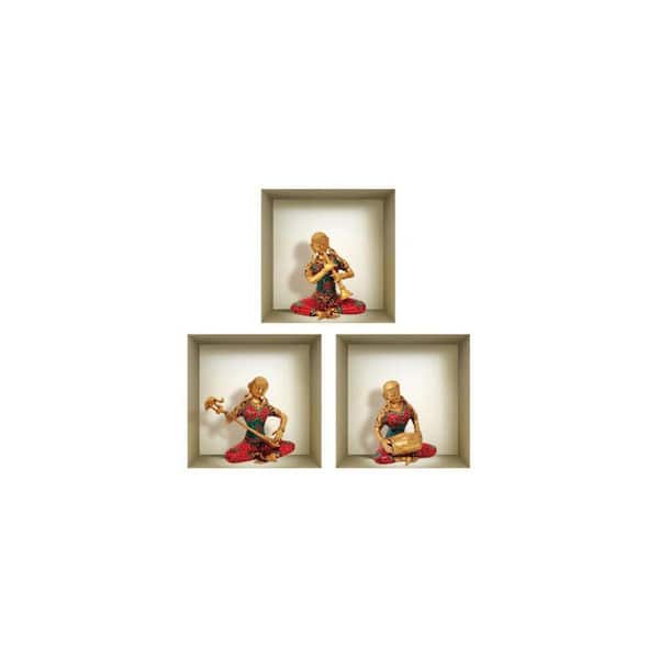 12 in. x 12 in. Red and Gold Abstract 3D Niche Wall Decal 3-Piece Stunning Decorative Stickers for Home and Office