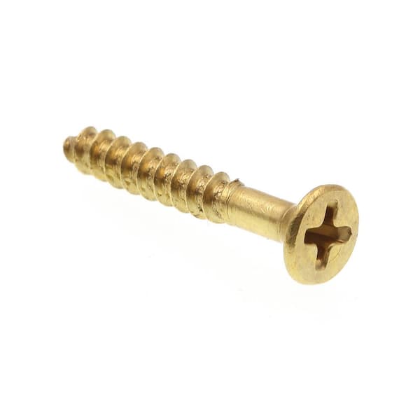 #4 x 3/4 Inch Brass Flat Head Slotted Wood Screws - 25 Pack