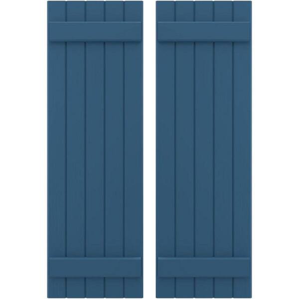 Ekena Millwork 17-1/2 in. W x 58 in. H Americraft 5-Board Exterior Real Wood Joined Board and Batten Shutters in Sojourn Blue
