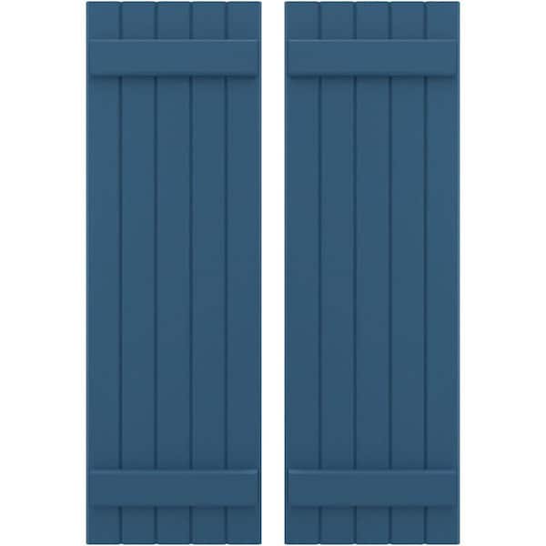 Ekena Millwork 17-1/2 in. W x 71 in. H Americraft 5-Board Exterior Real Wood Joined Board and Batten Shutters in Sojourn Blue