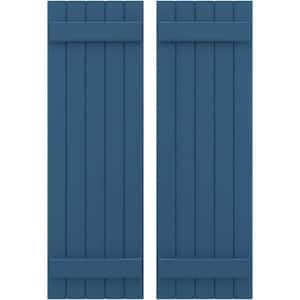17-1/2 in. W x 82 in. H Americraft 5-Board Exterior Real Wood Joined Board and Batten Shutters in Sojourn Blue