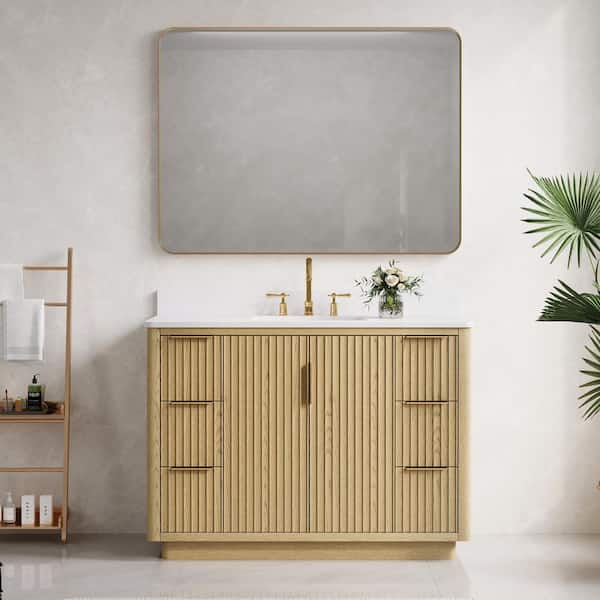 HAVEN 48 in. W x 22 in. D x 35 in. H Freestanding Solid Wood Bath Vanity in OAK with Quartz Top