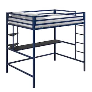 Maxwell Metal Full Loft Bed with Desk and Shelves, Blue/ Black