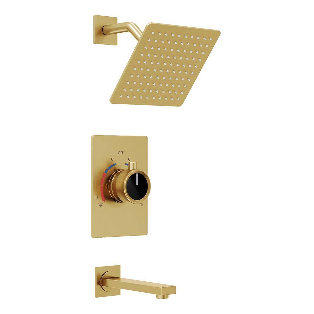 Brushed Gold Wall-Mounted Rain Shower and Tub Faucet Set