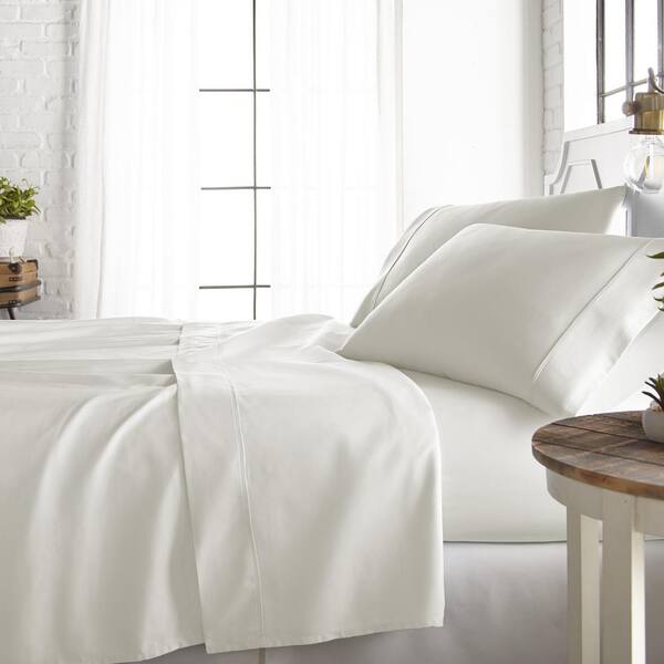 Becky Cameron 4-Piece Ivory Solid 800 Thread Count Cotton Blend California King Sheet Set