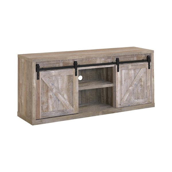 Coaster 59in. Weathered Oak TV Console Fits TV's up to 64in. with Sliding Doors