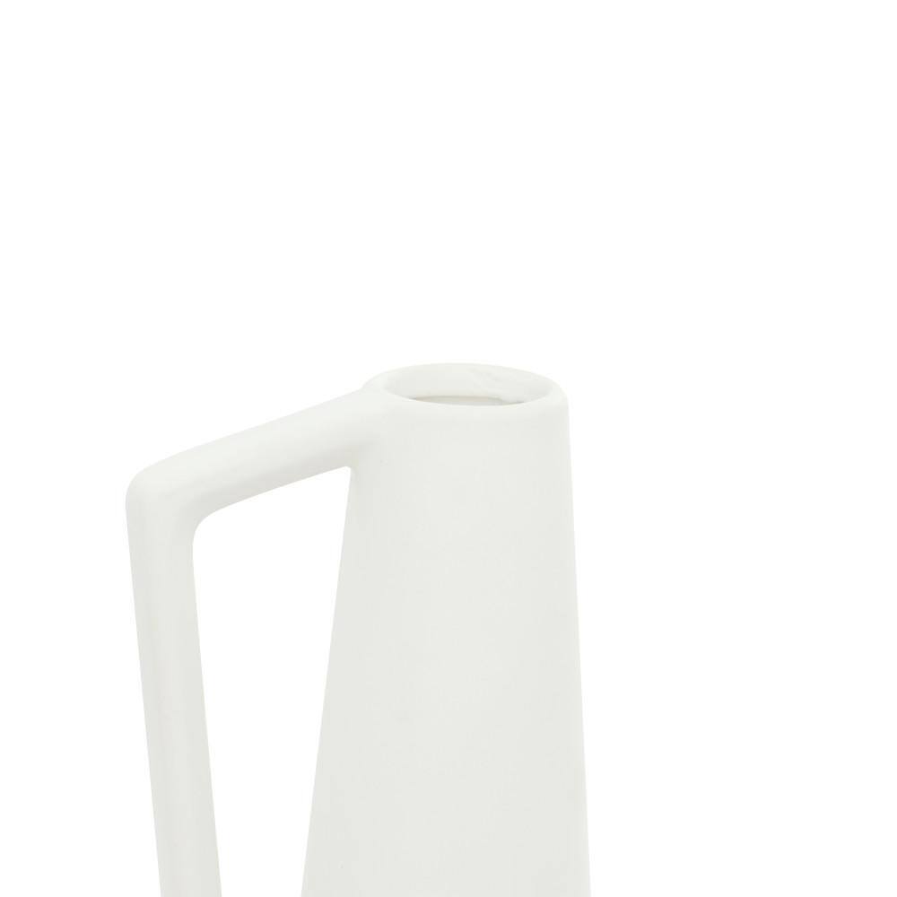 Elegant White Ceramic Vase Trio with Geometric Handles