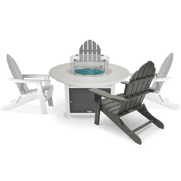 LuXeo Vail 48 in. 2-Tone White Round Top Fire Pit, 5-Piece Plastic Patio Conversation Set with White and Gray Balboa Chairs