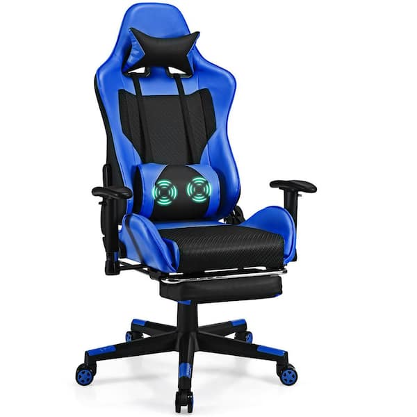 Costway Blue Iron Reclining Gaming Chairs with Adjustable Arms