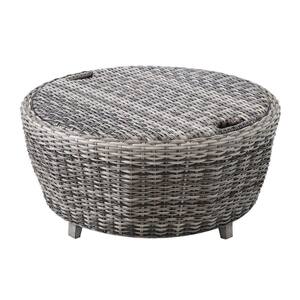 Round Aluminum Wicker Elements Resin Outdoor Coffee Table with Storage