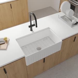 Fireclay 36 in. L x 20 in. W Farmhouse/Apron Front Single Bowl Kitchen Sink with Grid and Strainer