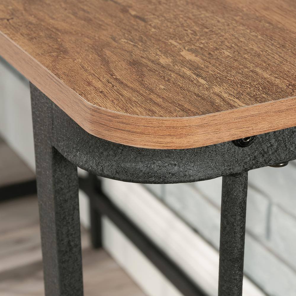 Etched Oak and Black Metal Writing Desk
