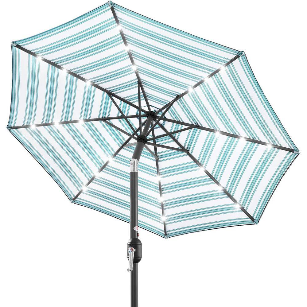 10 ft. Steel Pole Market Solar Push-Button Tilt Patio Umbrella in Striped S