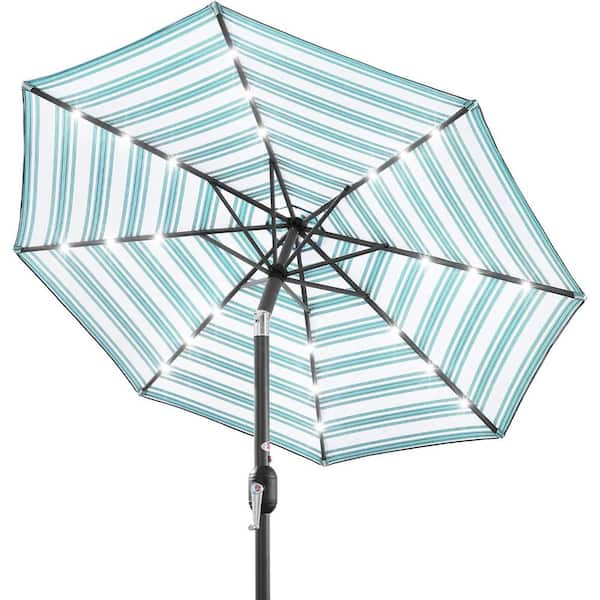Unbranded 10 ft. Steel Pole Market Solar Push-Button Tilt Patio Umbrella in Striped Sky Blue