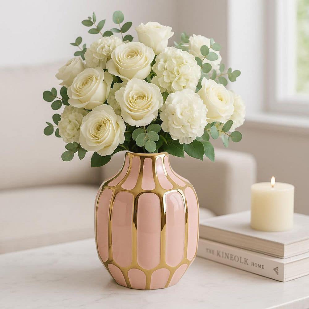 置物 pink bud Liv & Skye 8 in. Pink/Gold Ceramic Bud Modern Decorative Vase
