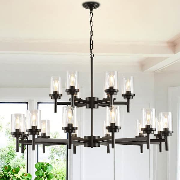 18 Light Modern Black Farmhouse Chandelier, Industrial Hanging Pendant Lighting for Dining Room Living Room Foyer