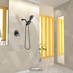 5-Spray Patterns with 2.5 GPM 4.72 in. Wall Mount Dual Shower Heads in Matte Black (Valve and Handle Trim Included)