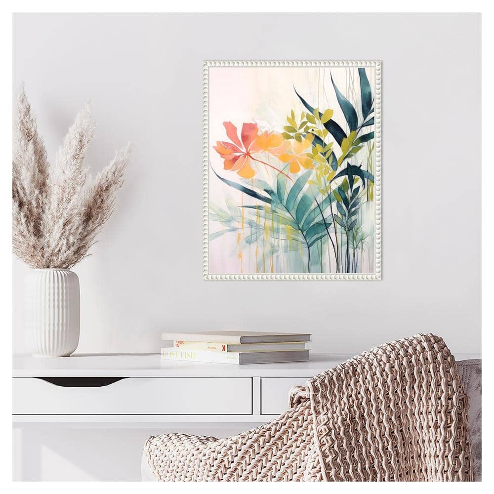 Pink and Yellow Floral Elegance II Abstract Canvas Art with White Frame
