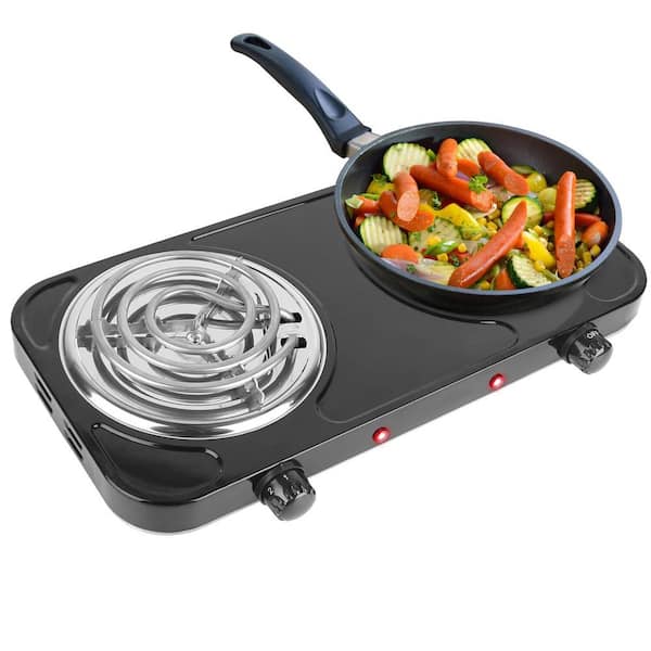 2000-Watt Electric Double Burner Portable Coil Heating Hot Plate Stove Countertop Non-Slip Feet 5- Temperature, Black