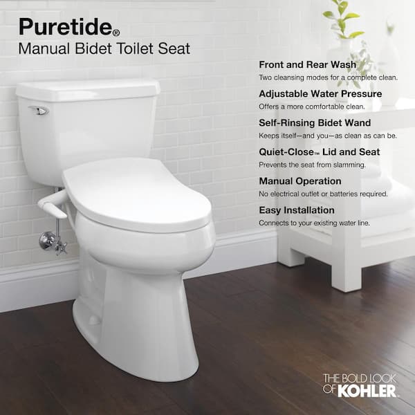 KOHLER Non-Electric Bidet Seat Plastic Quiet-Close Elongated Toilets Biscuit 