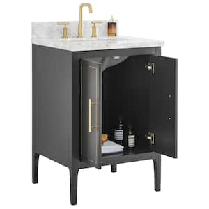 Exeter 24 in. W x 21 in. D x 34 in. H Single Sink Bath Vanity in Black with Carrara Marble Top and Ceramic Basin