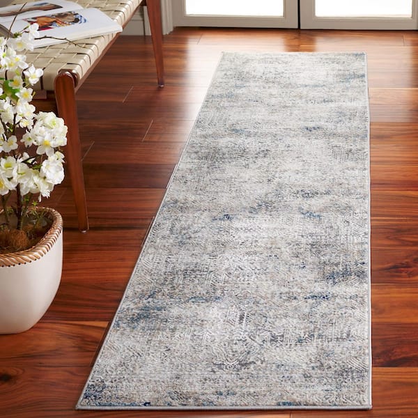 Vogue 2 ft. x 8 ft. Beige/Blue Distressed Oriental Runner Rug