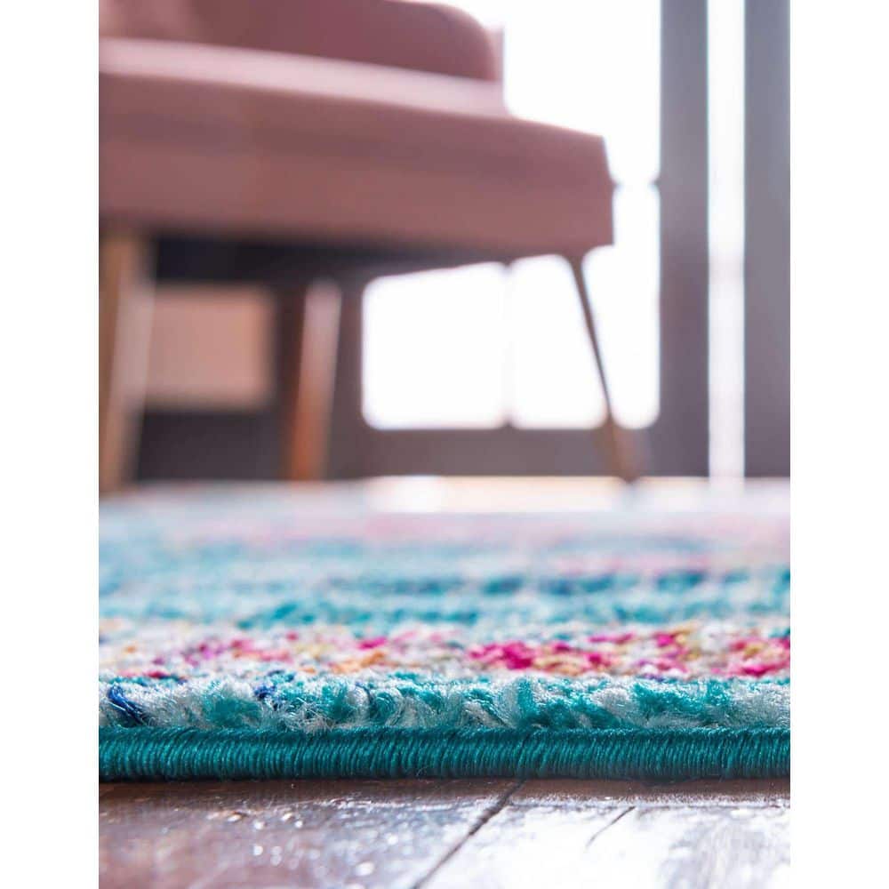 Mid-Century Abstract Geometric Blue Wool 8x10 Area Rug