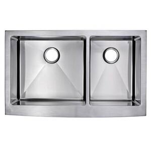 Farmhouse Apron Front Stainless Steel 36 in. Double Bowl Kitchen Sink in Satin