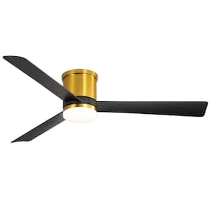 Sawyer III 52 in. Integrated LED Indoor Black-Blade Gold Ceiling Fan with Light and Remote Control Included