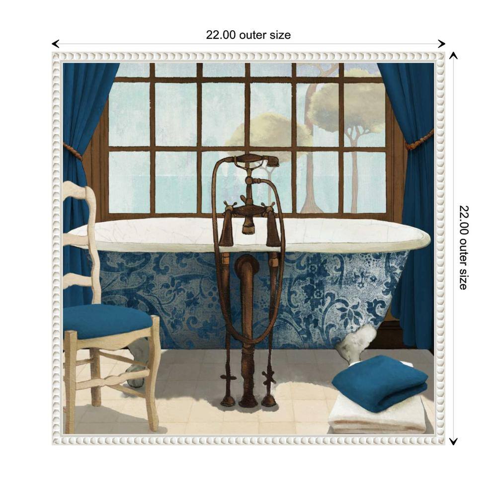 Blue and White Framed Canvas Wall Art with Bathtub Scene