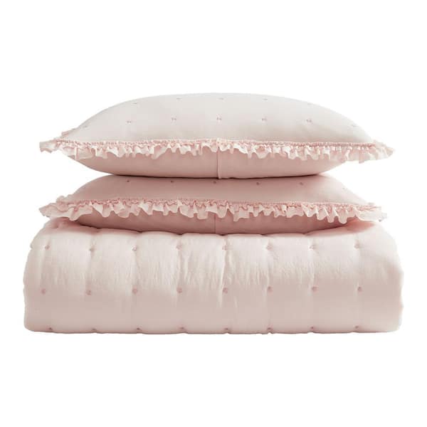 Laura Ashley Hailee 3-Piece Pink Microfiber Full/Queen Quilt Set