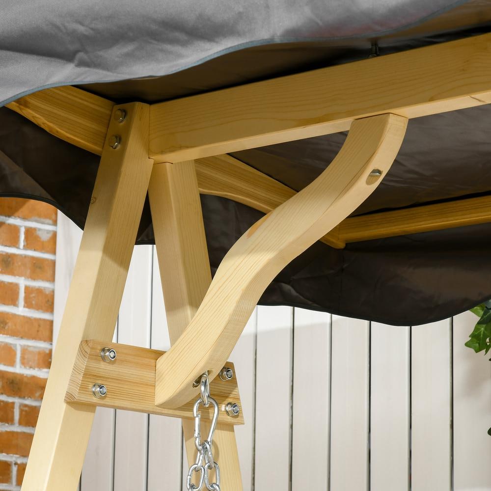 Rustic Fir Wood 2-Seater Porch Swing with Adjustable Canopy